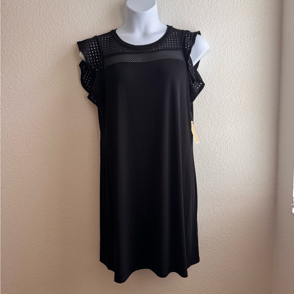 Michael Kors Eyelet Mesh Flutter Sleeve Dress in Black | Size XL - NWT